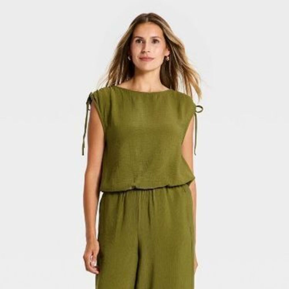 Women's Modern Gauze Side-Tie Top - A New Day™ Olive Green M